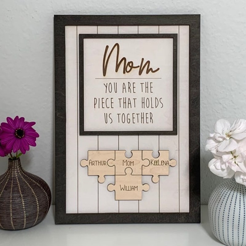 Personalized Mom Puzzle Sign With Kids Name You Are The Piece That Holds Us Together For Mother's Day Gift