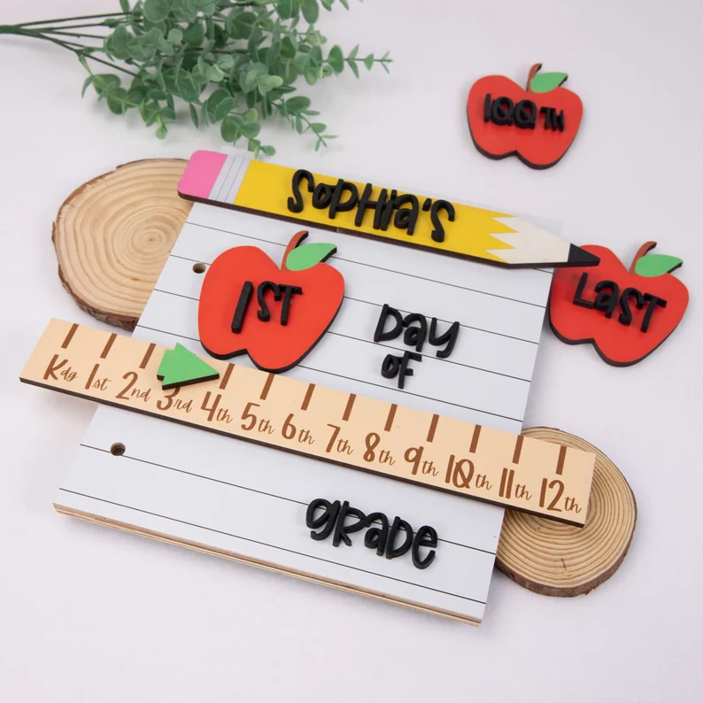 Personalized First/100th/Last Day of School Interchangeable Back to School Sign Prop For Kids Gift Ideas