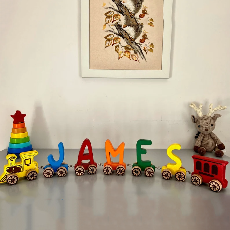 Personalized Wooden Alphabet Train Kid Birthday Gift