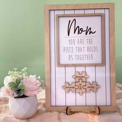 Personalized Mom Puzzle Sign With Kids Name You Are The Piece That Holds Us Together For Mother's Day Gift