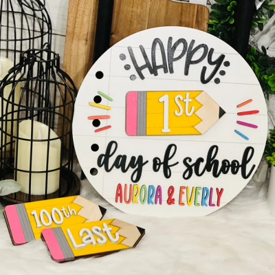 Personalized First/100th/Last Day of School Interchangeable Back to School Sign Prop For Kids Gift Ideas